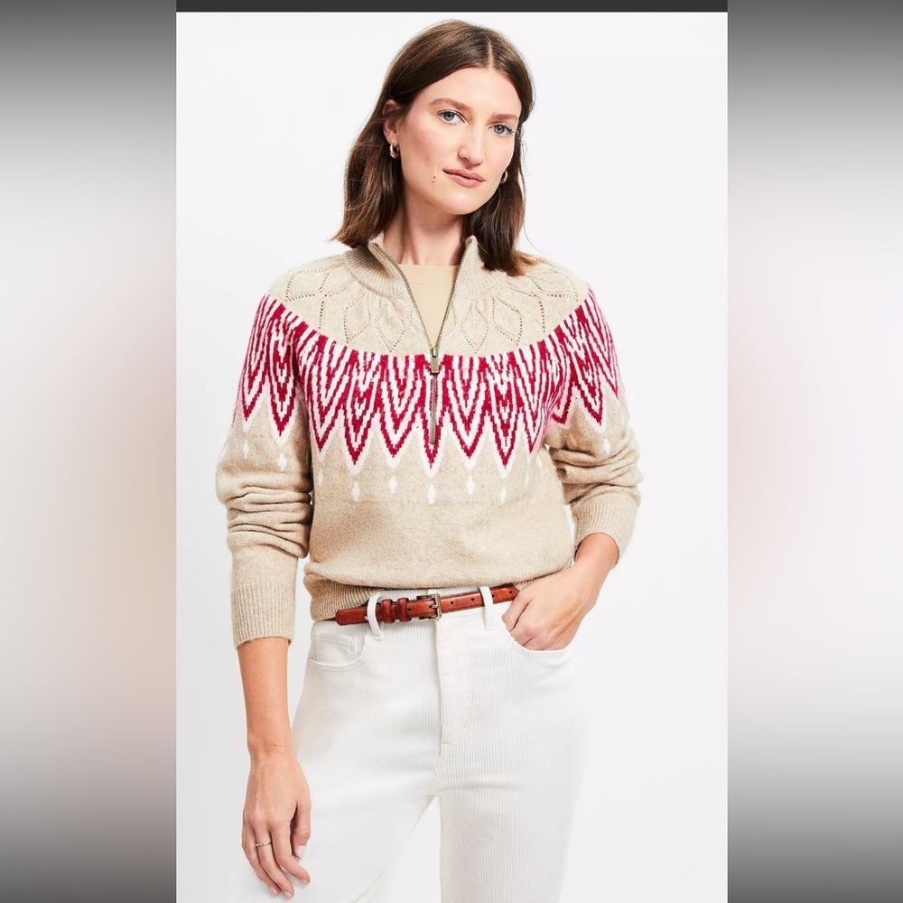 ❤️❤️THE LOFT❤️Pointelle Fair Isle Half Zip Sweater size M
